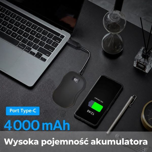 Kieszonkowy ogrzewacz do rąk z powerbankiem 4000 mAh (90790001)